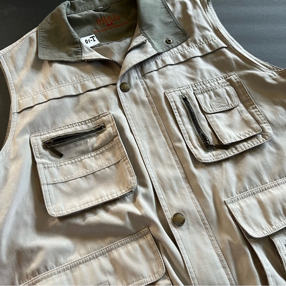 MIAN Utility Vest Mens Khaki Size 2X Pockets Full Zip - Picture 3 of 13